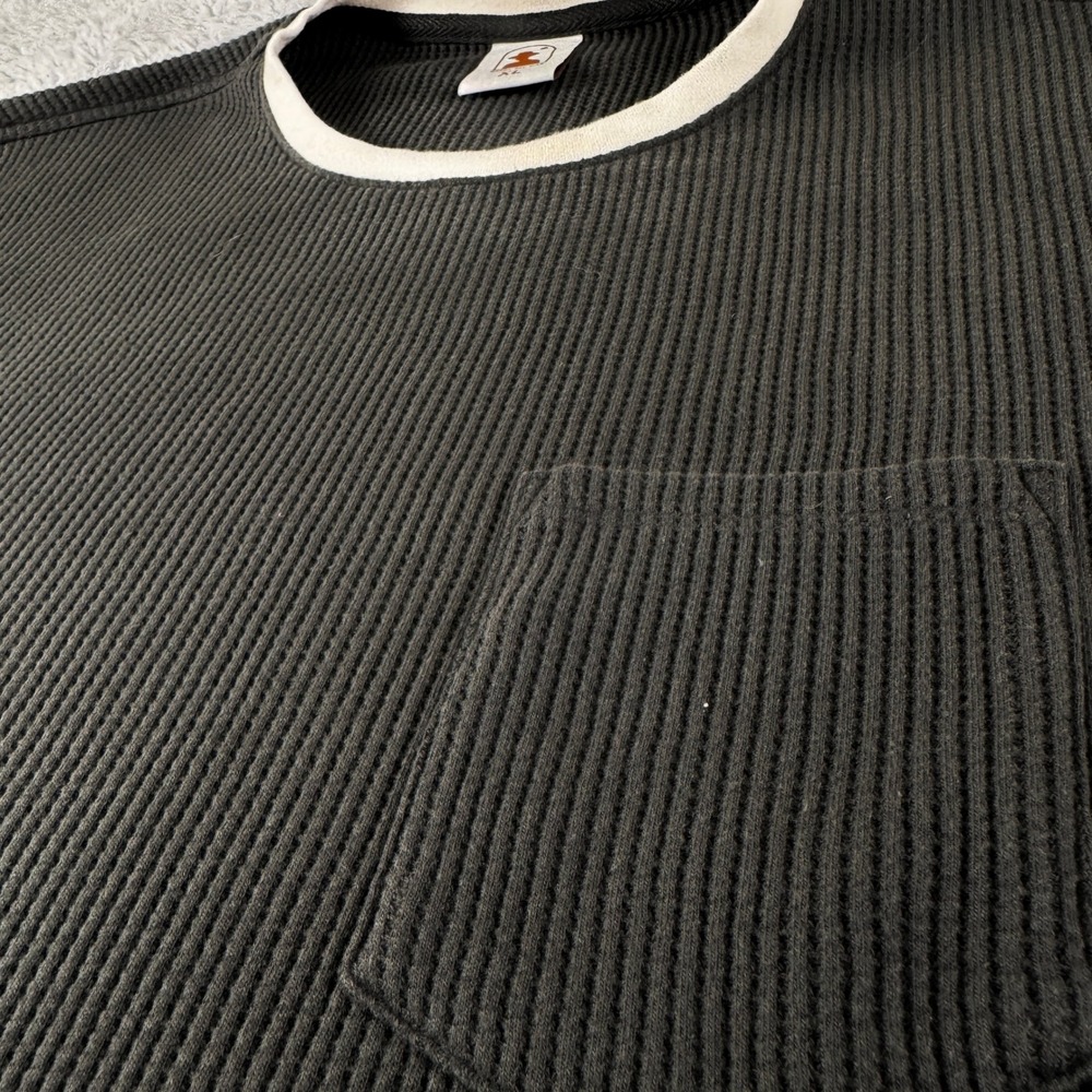 Dandy Del Mar Mens XL Charcoal Grey Waffle Knit Ringer Tee Chest Pocket Shirt - Picture 4 of 9